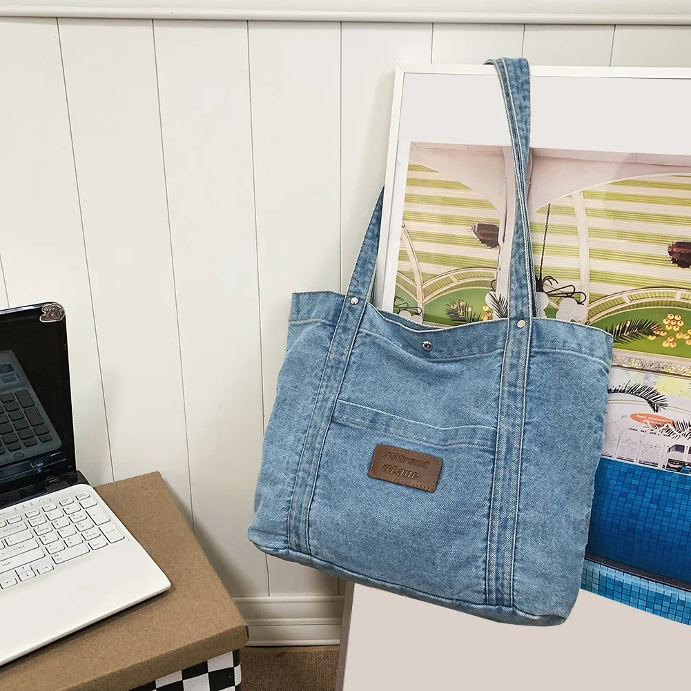 Borsa a tracolla Vintage da donna borsa a tracolla leggera in Denim borsa per la spesa pieghevole Casual Versatile di grande capacità