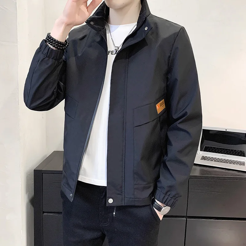 

Men's Spring/Autumn Jacket, Trendy Brand Stand Collar Casual Workwear Jacket for Men