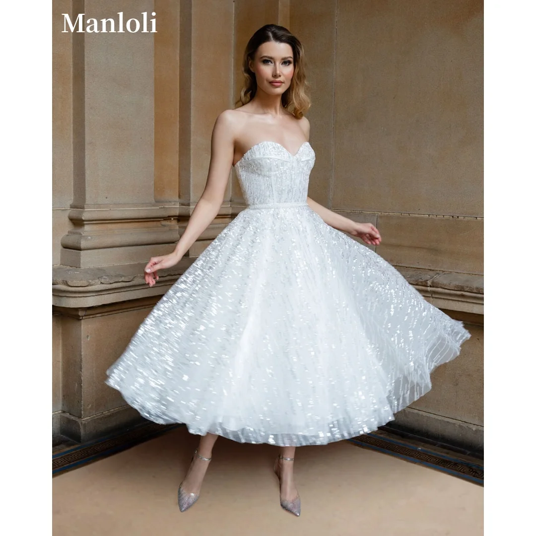 

Короткое свадебное платье без бретелек с блестками и блестками, фатиновое свадебное платье трапециевидной формы в форме сердца, элегантное очаровательное свадебное платье на заказ