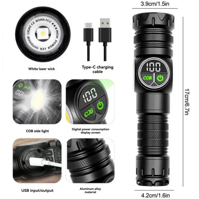 A69P-Multifunctional Aluminum Alloy Laser Flashlight With Dual Light Source And Magnetic Base, 500M Range