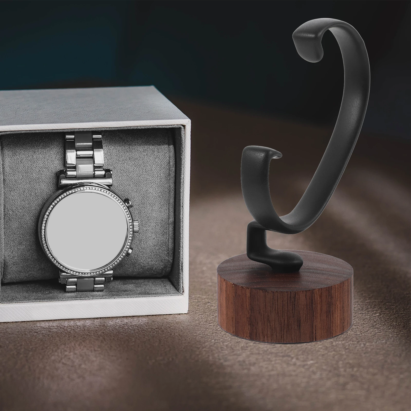 

1pcs Watch Display Stand C-shape Walnut Base Adjustable Holder for Men Women Wrist Watch Storage Jewelry Accessory