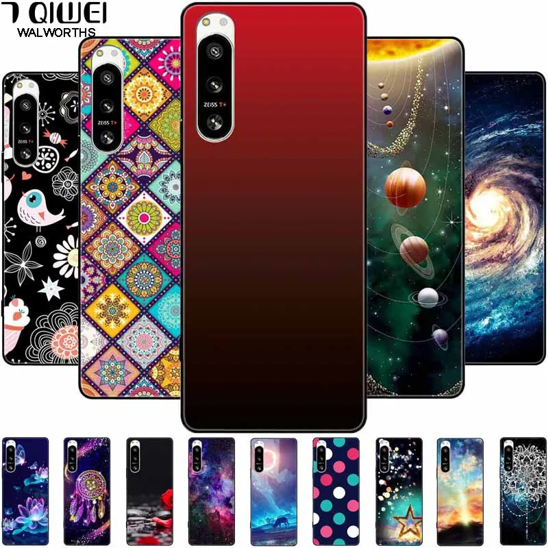 Para Sony Xperia 5 IV / 10 IV, funda de silicona negra suave 10IV, cubierta trasera de teléfono pintada en bosque para Sony Xperia 1 IV, funda de TPU