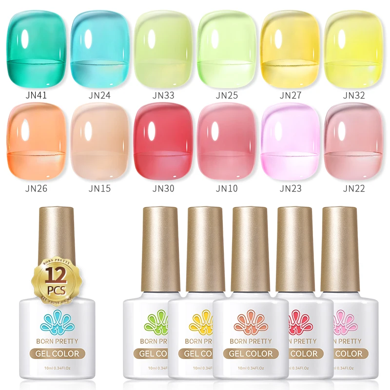 BORN PRETTY Amber Jelly Gel Nail Polish Set  Soak Off UV Gel LED Semi Permanent Varnish Base Top Coat All For Manicure 10ml