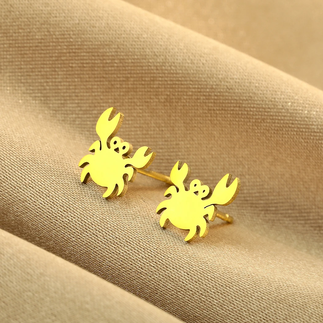 CHENGXUN Crab Studs Earrings Animal Lover Gift Nature Stainless Steel Studs Stocking Stuffers for Men and Women