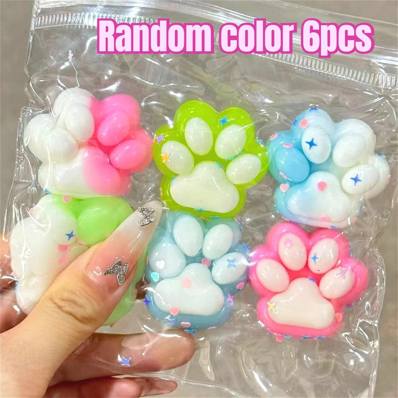 HefengCL Mini Cat Paw Squishy 6/9Pcs Glitter TPR Slow Rising Fidget Toy Stress Relief Sensory Squeeze Kids Birthday Party Gift