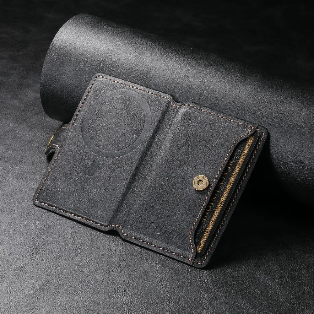 Leather Wallet Phone Mag-safe Magnetic Card ID Holder for iPhone 17 16 15 14 Pro Max Plus Universal Magnet Pocket Case Cover Bag