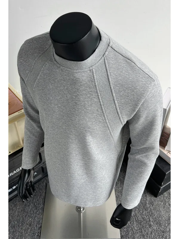 T shirt men 2026 solid color patchwork cotton long-sleeved T-shirt Spring autumn round-neck hoodie top men's clothing