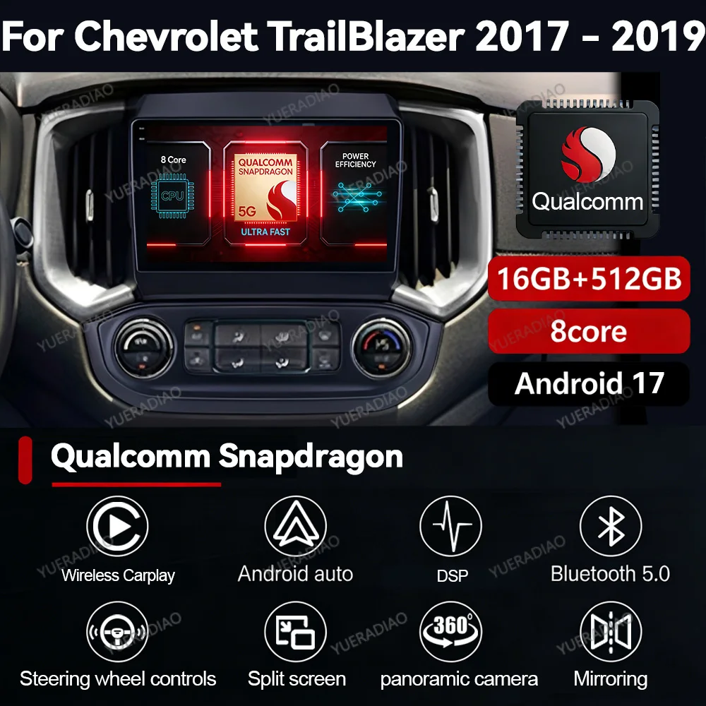 Android 17 Car Radio For Chevrolet TrailBlazer 2017 - 2019 BT 2DIN Qualcomm 4G WIFI Multimedia Video Player QLED Head Unit NAVI