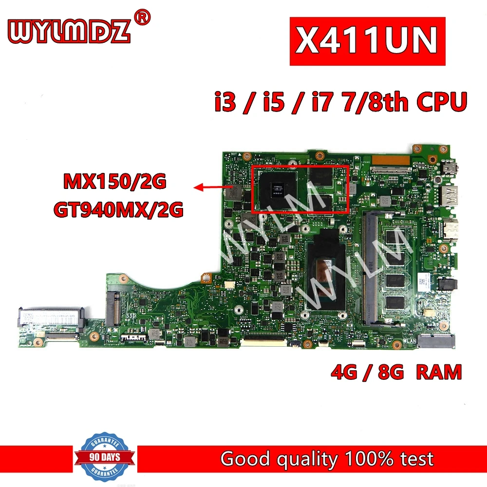 

X411UN MX150/GT940M i3/i5/i7-7/8th Gen CPU 4GB RAM Laptop Motherboard For Asus VivoBook-14 X411UQ X411UN S4200V S4200U Mainboard