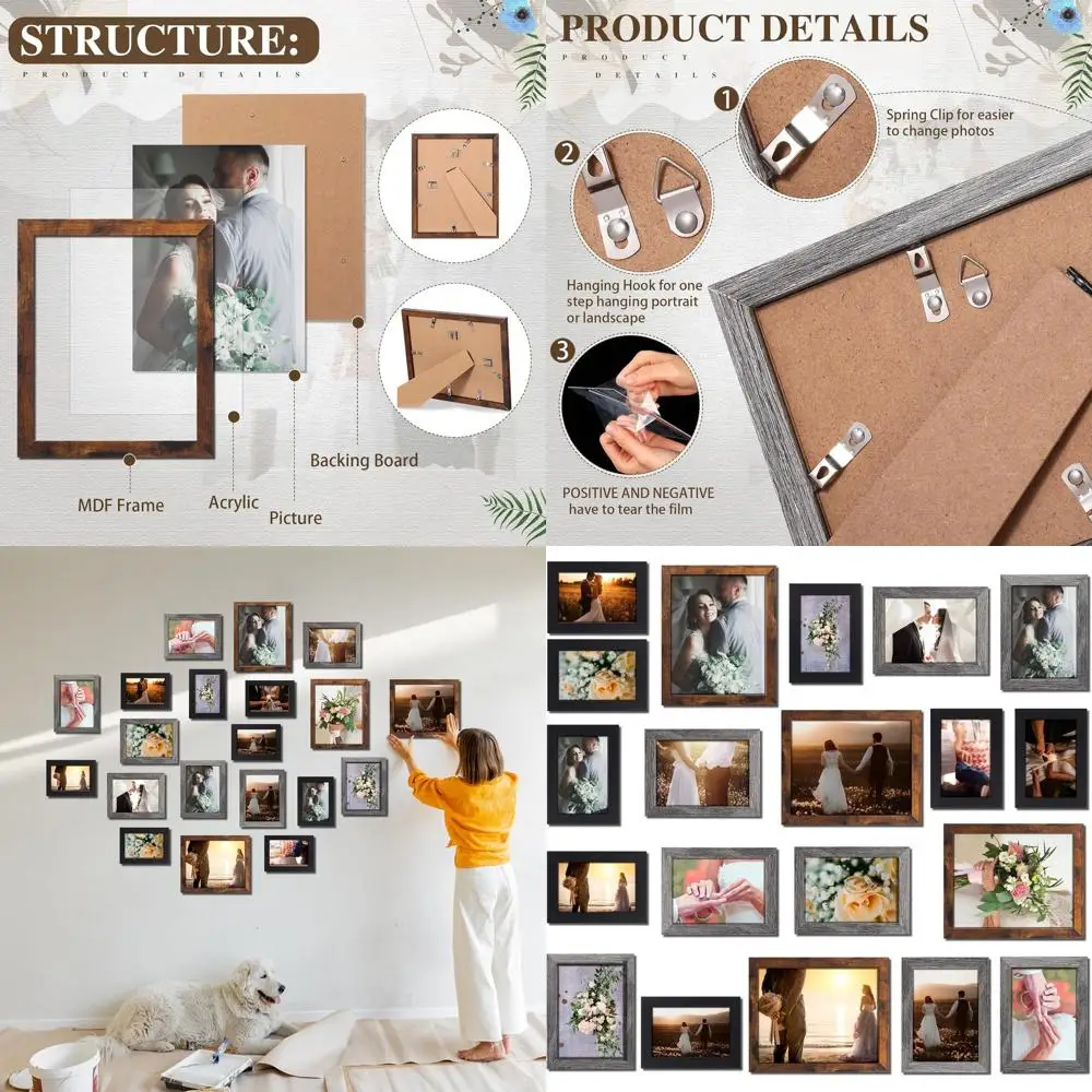 

Набор фоторамок в деревенском стиле из 20 предметов: разные размеры для демонстрации стен или стола, 8x10, 5x7, 4x6 (классика)