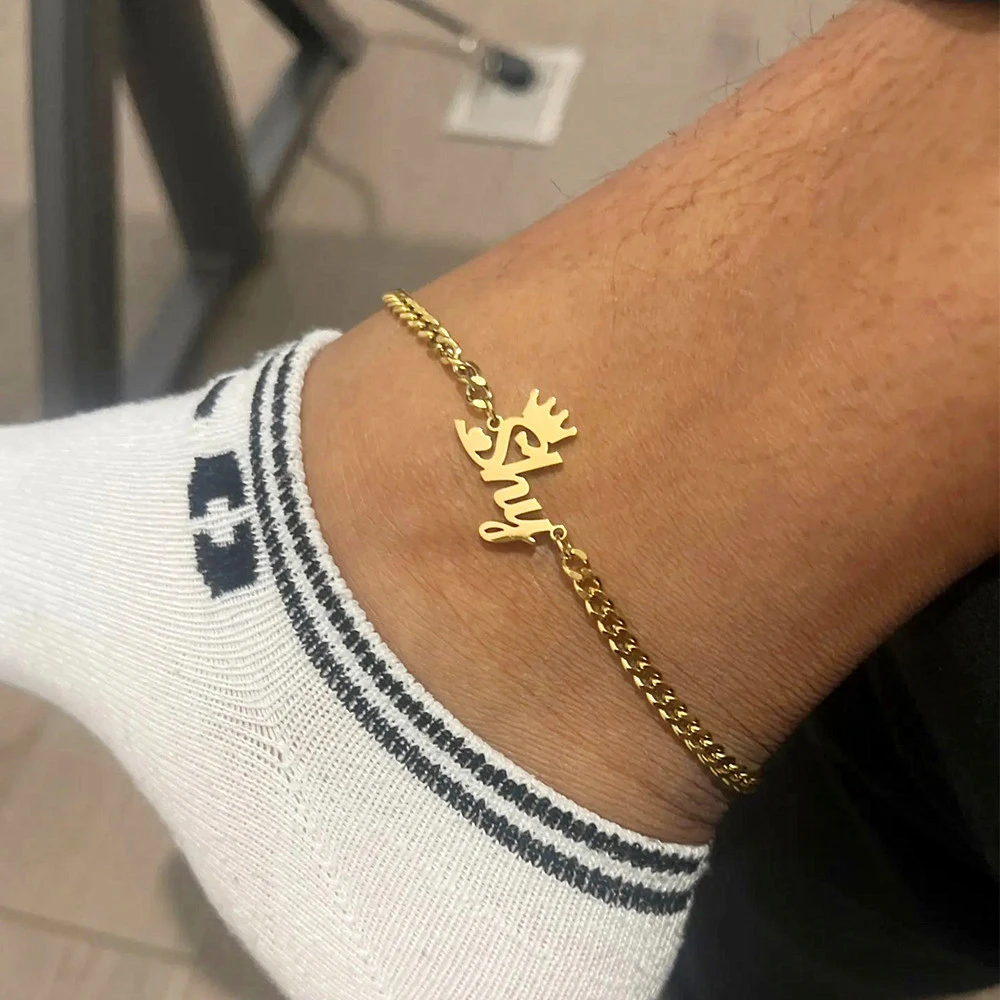 Custom Crown Name Ankle Bracelet Personalized Name Anklet for Women Girl Body Jewelry Stainless Steel Initial Tobilleras Mujer