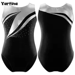 Çocuklar kızlar tics tics bale mayoları Unitard Bodysuit parlak Rhinestone bronzlaşmaya bez şekil pateni dans mayoları kostüm