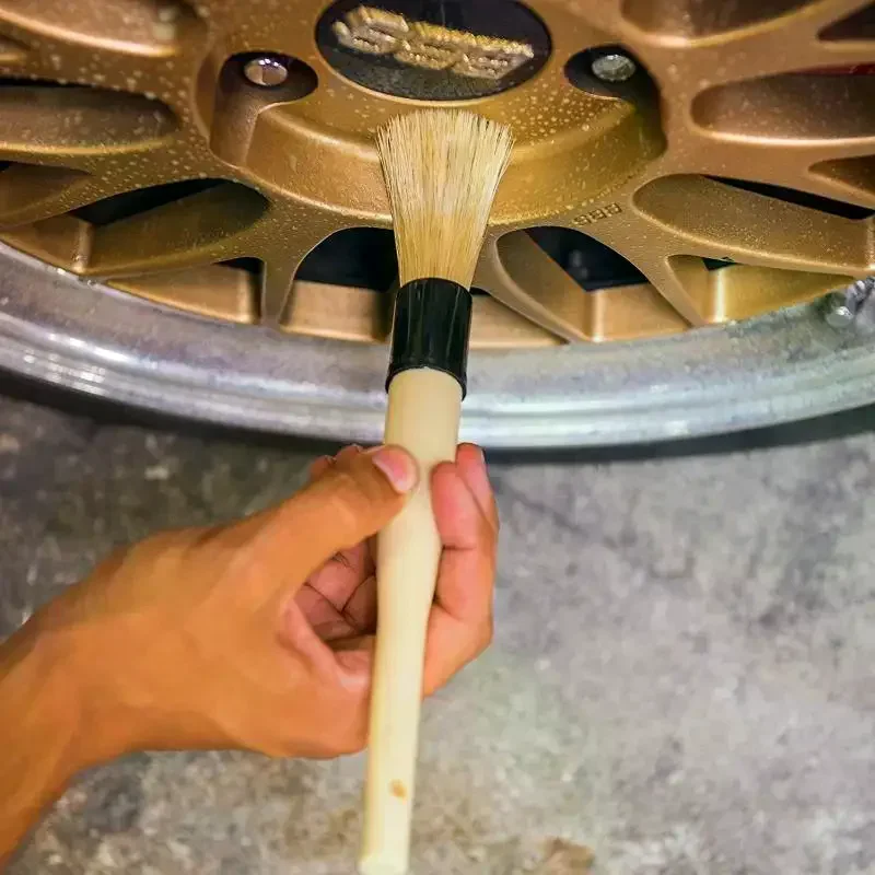 Boars Hair Detailing Brush Gentle Scratch Free Cleaning For Wheel, Grilles,Emblems,And Interior Surfaces,Versatile Multi