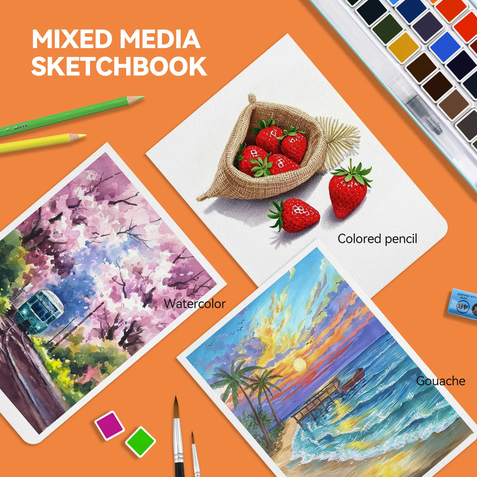 مجلة ألوان مائية من بول روبنز، كراسة رسم ألوان مائية 100% خالية من الأحماض، 300 جرام لكل متر مربع، 20 ورقة للألوان المائية، الغواش، الأكريليك