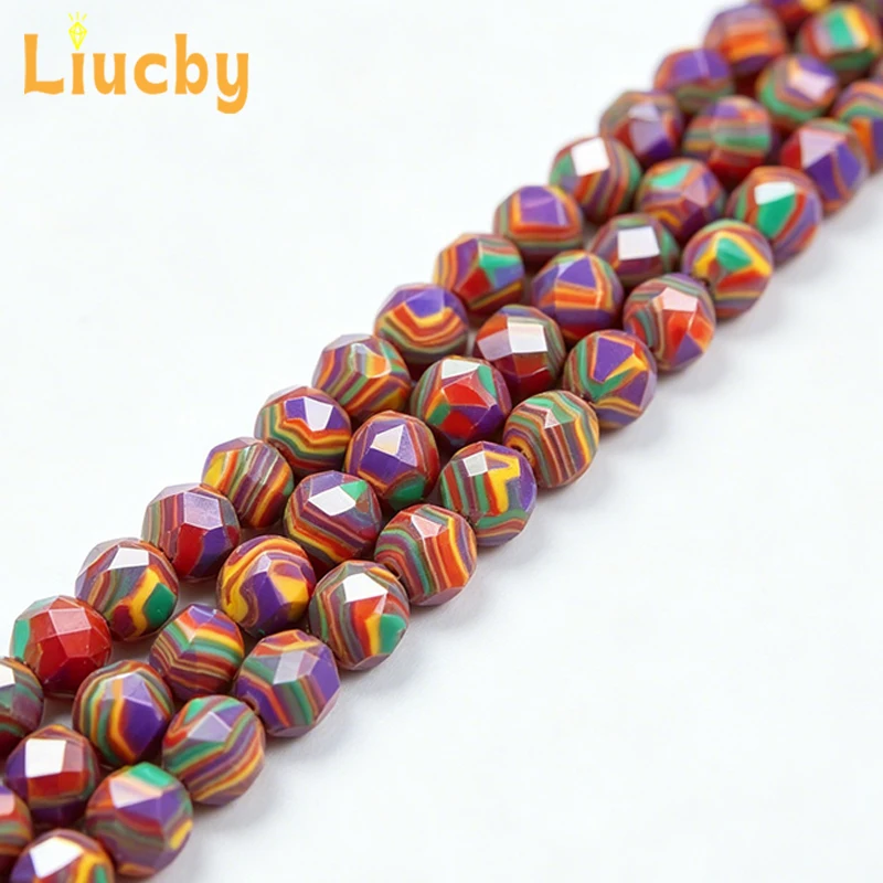 Rote Malachit-Facettenperlen, bunte lose Edelsteinperlen für die Schmuckherstellung, Armband, Halskette, 6mm 8mm 10mm, 15-Zoll-Stränge – Detail 6