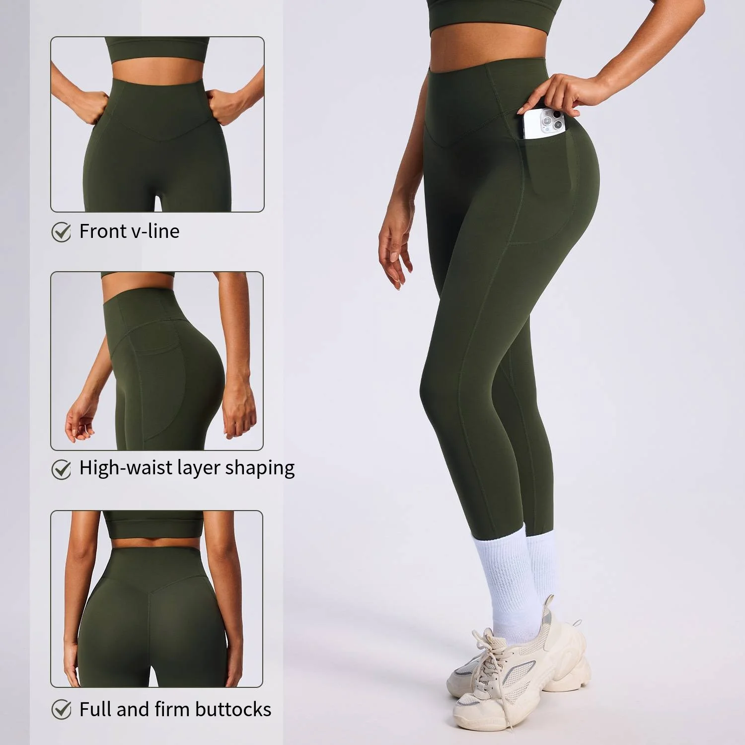 Women's High Waist Pocket Yoga Pants Stretch Tight Shaping Sports Long Pants Tummy Control Butt Lifting Fitness Leggings
