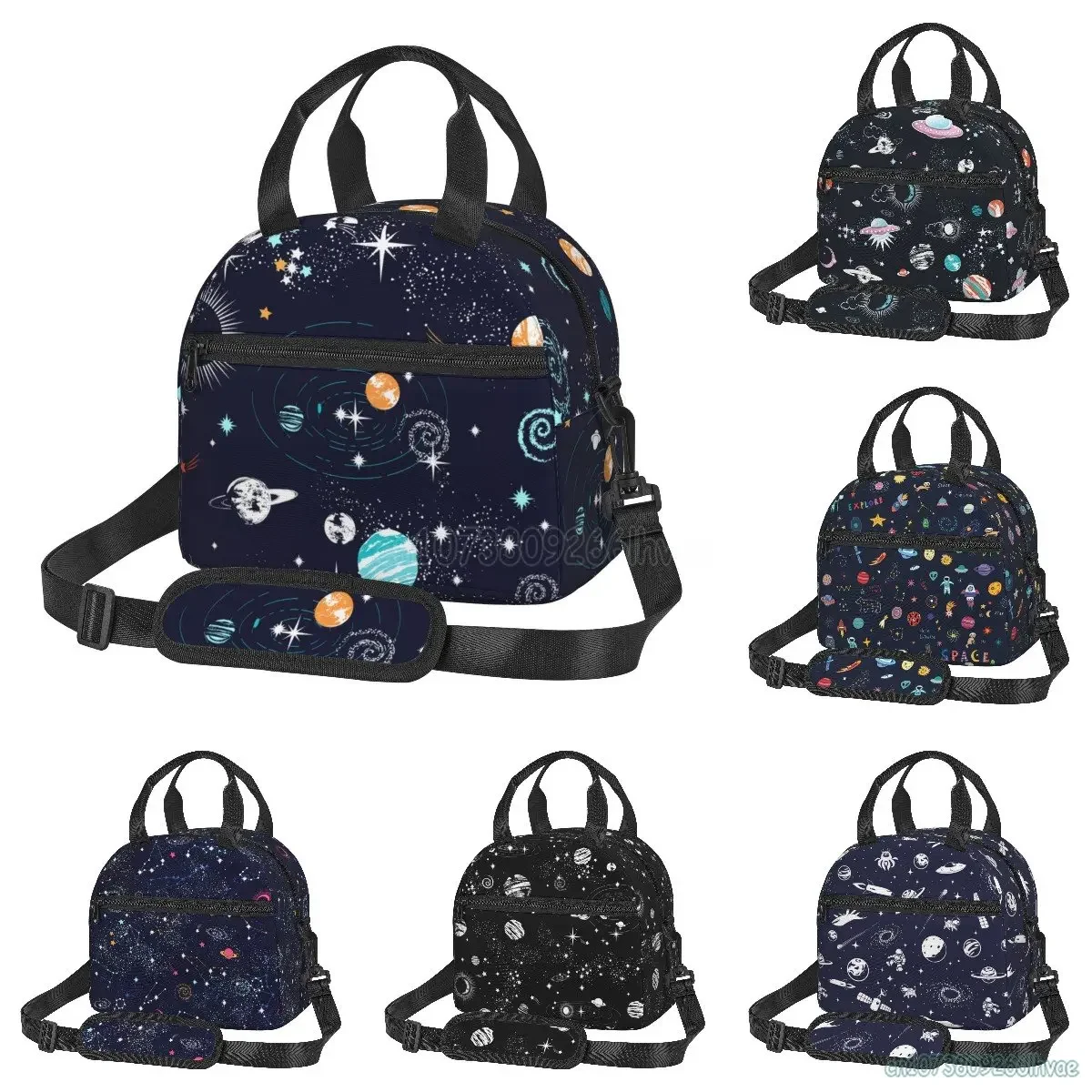 Saco de Almoço Isolado Reutilizável para Meninos e Meninas, Saco Térmico, Durável Bento Tote, Bolsa de Viagem, Piquenique Escolar, Galáxia Espacial e Planeta