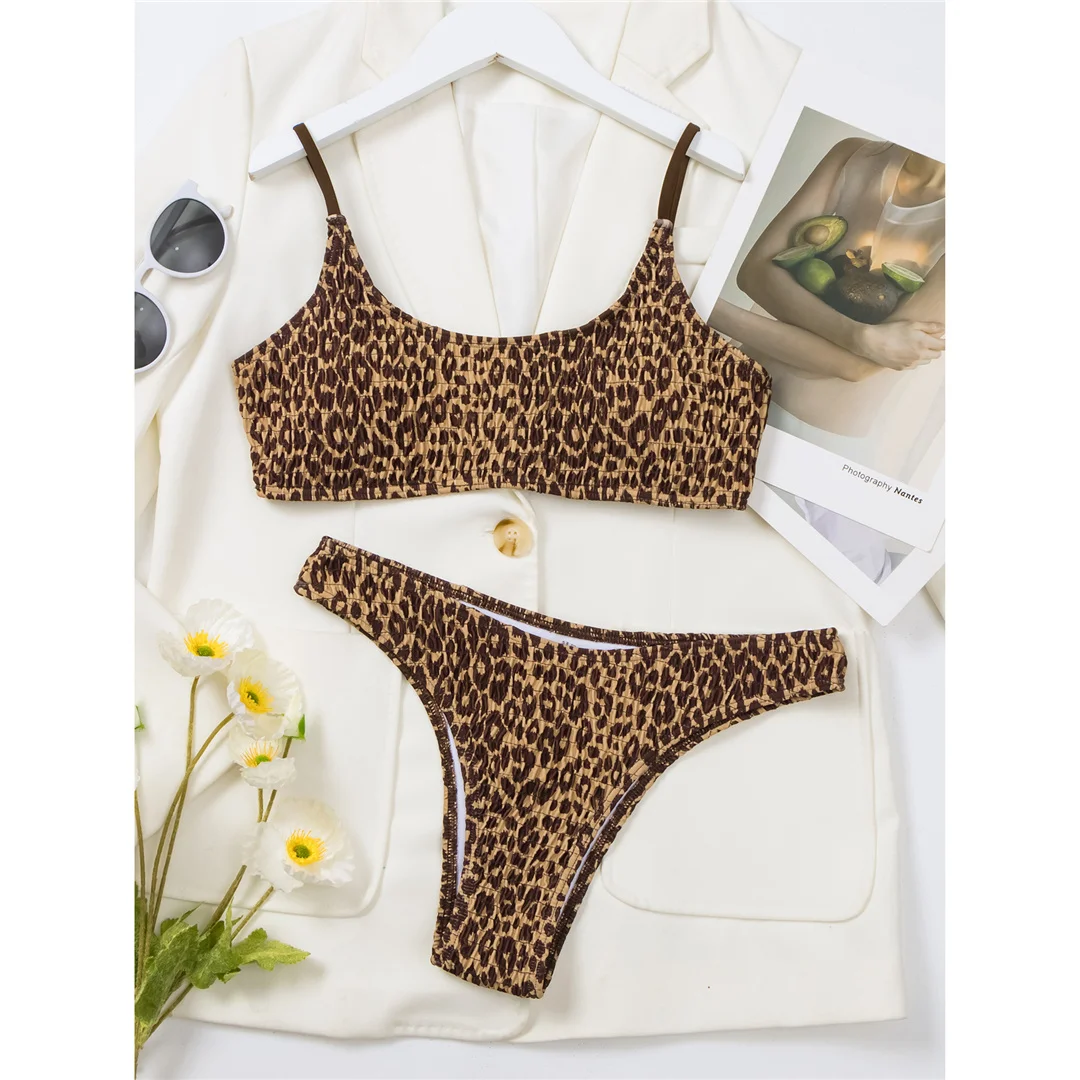 Leopardmuster, geraffter, brasilianischer Bikini, Damen-Badeanzug, zweiteiliges Bikini-Set, Badebekleidung, Badeanzug, Modell V5618. – Detail 20