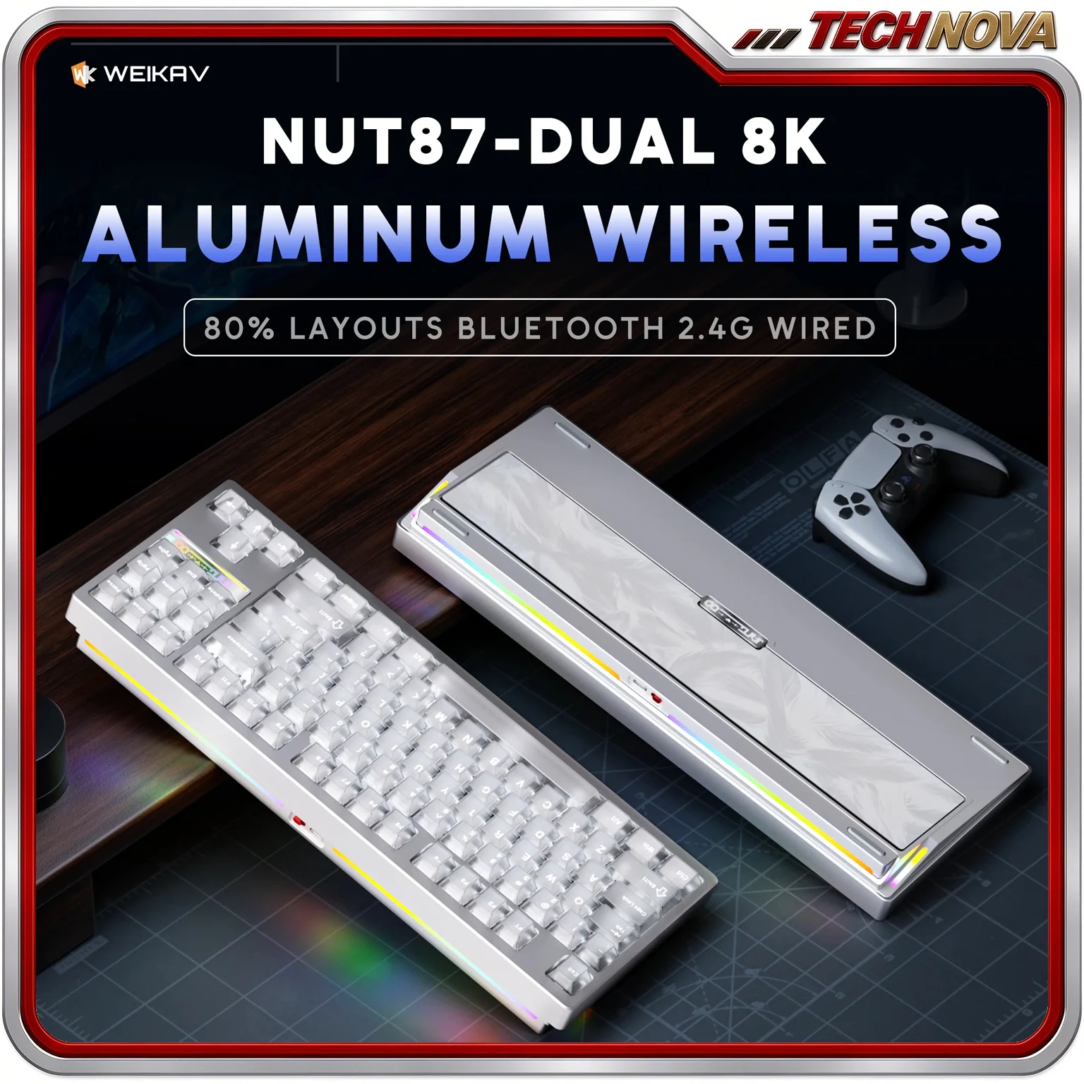 WEIKAV NUT87 Dual 8K TKL Aluminum Mechanical Keyboard Tri-Mode 2.4G Bluetooth Wired Gaming Esports Keyboard 8000Hz Polling RGB