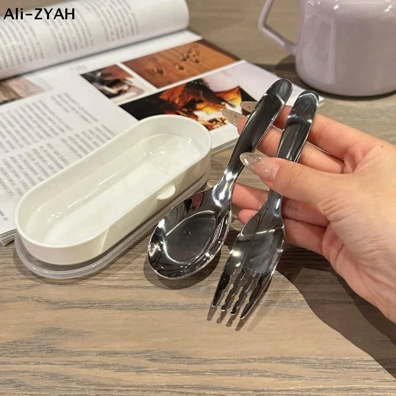 2Pc/Set Children Spoon Forks Box Kids Stainless Steel Kids Cutlery Portable Baby Feeding Utensils Baby Spoons Baby Tableware Set view 3
