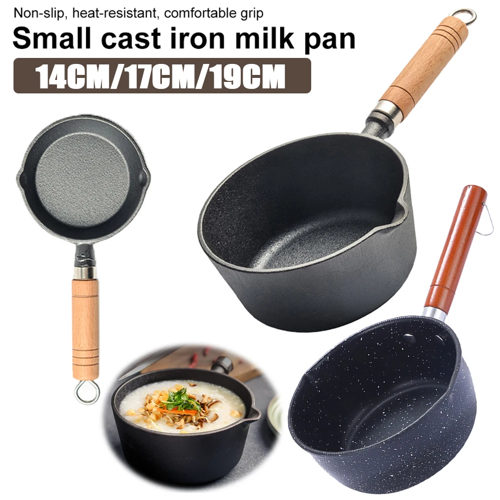 

Non-Stick Butter Melting Pot Cast Iron Milk Pan Wooden Handle Mini Boiling Pan Butter Warmer for Pouring Oil Milk Heating Frying