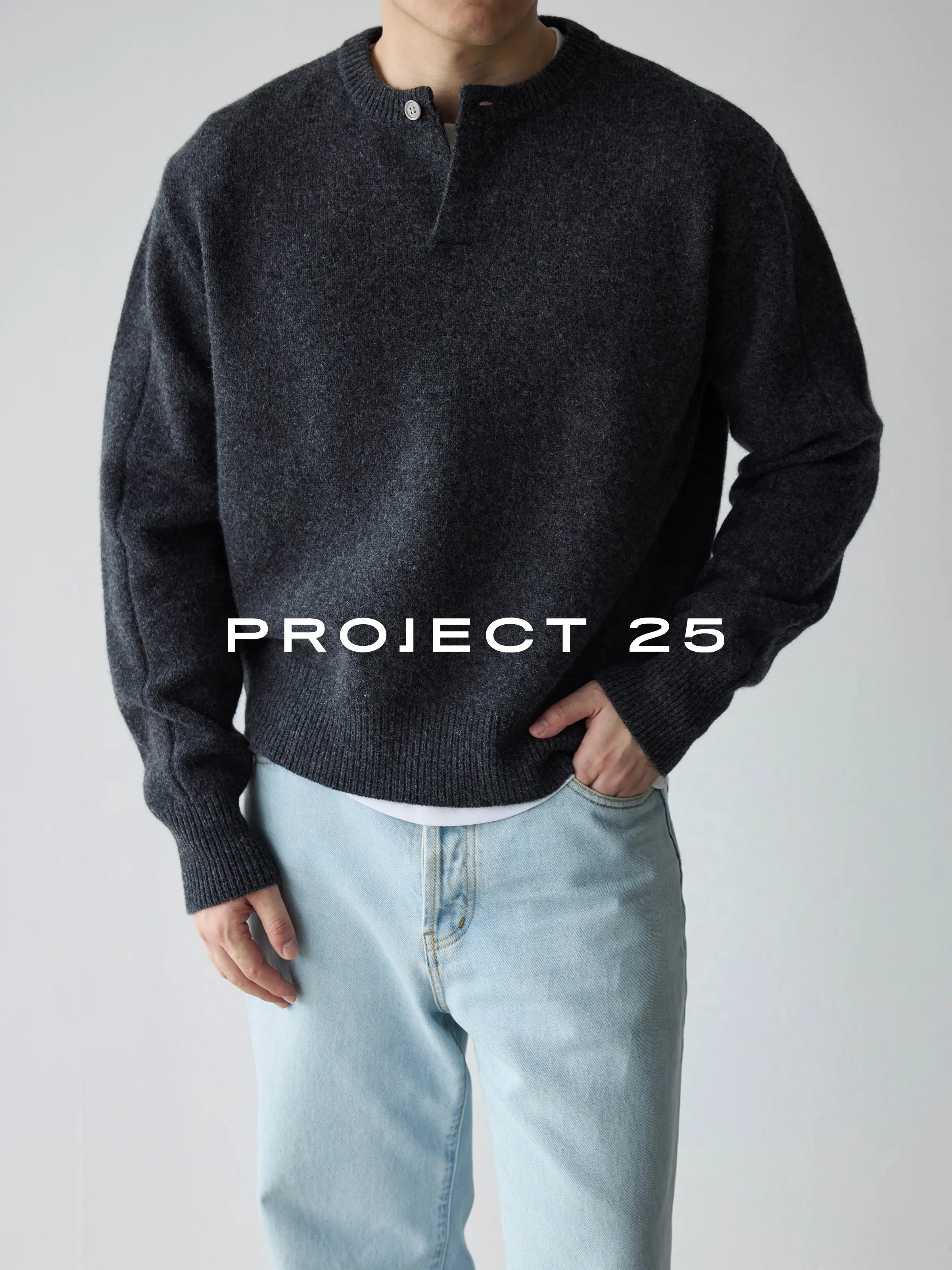 PROJECT 25 Premium Italian Wool Henley | 7-Ply 16-Count Soft Knit | One-Button Pullover Sweater