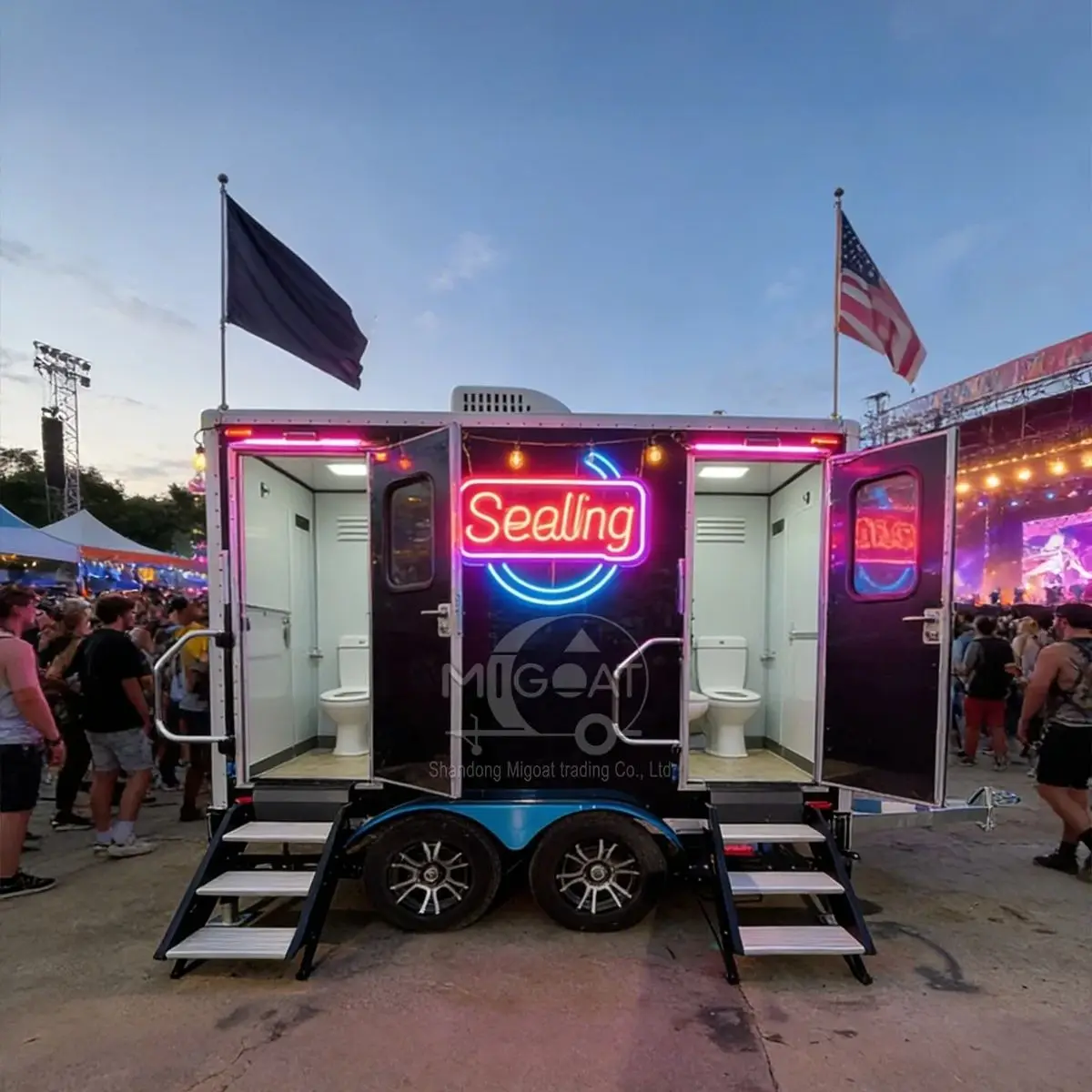 Dual-Stall Portable Toilet Trailer Corrosion-Resistant Steel Structure for Outdoor Emergency Scenic Rental Restroom