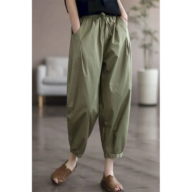 

Solid Pants Elastic Waist Loose Casual Baggy Pants Vintage Clothes Korean Fashion Trousers Harem Pants Streetwear Women Clothing