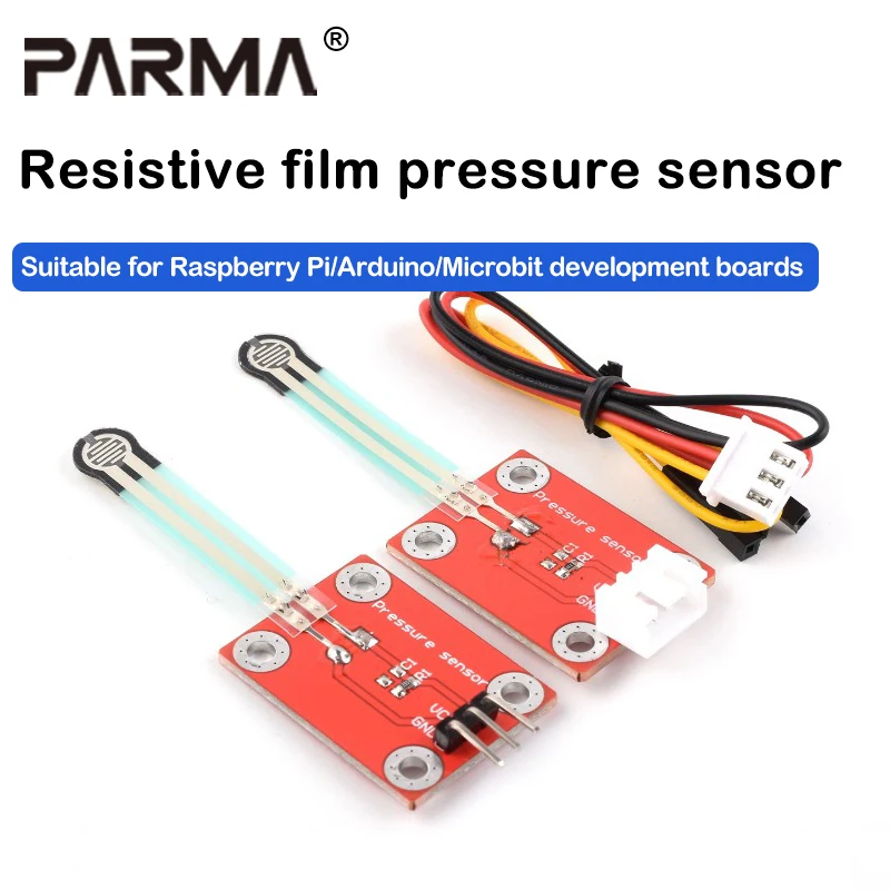 Resistive film pressure sensor module is suitable for Raspberry Pi/Arduino/Microbit development boards.