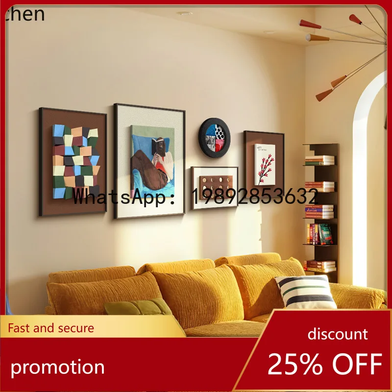 GH Living Room Sofa Background Wall Decorative Painting Wall Art Vintage Three-Dimensional Wooden Block Combination Mural