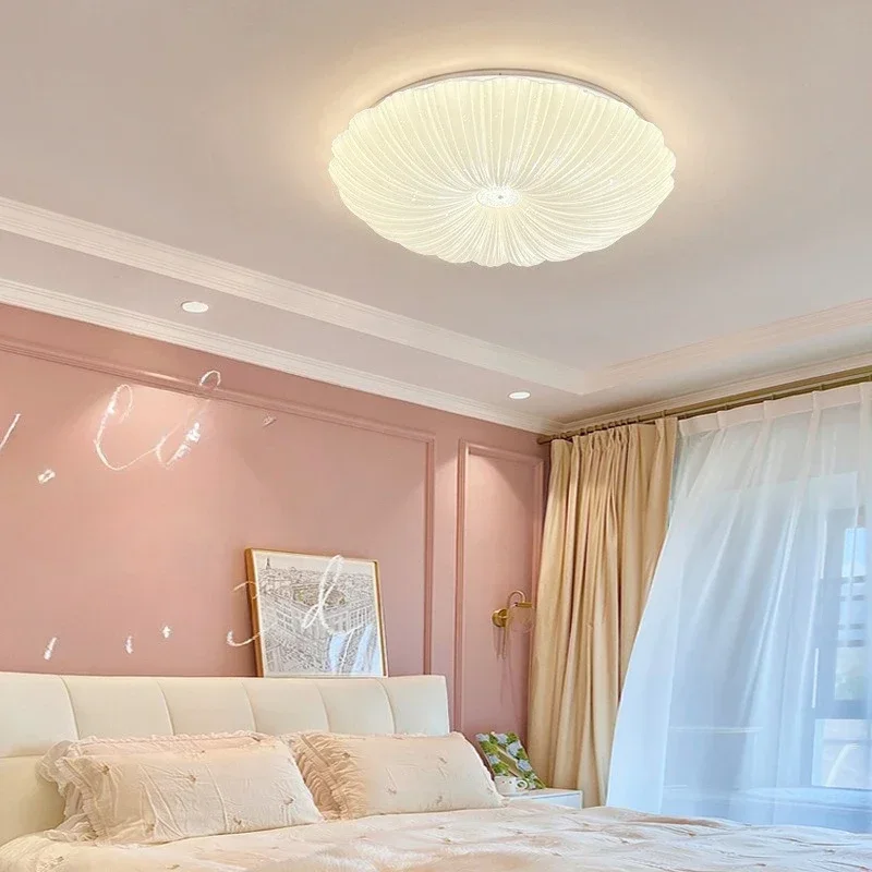 Cream wind shell bedroom full spectrum ceiling light simple modern cookie living room lamp