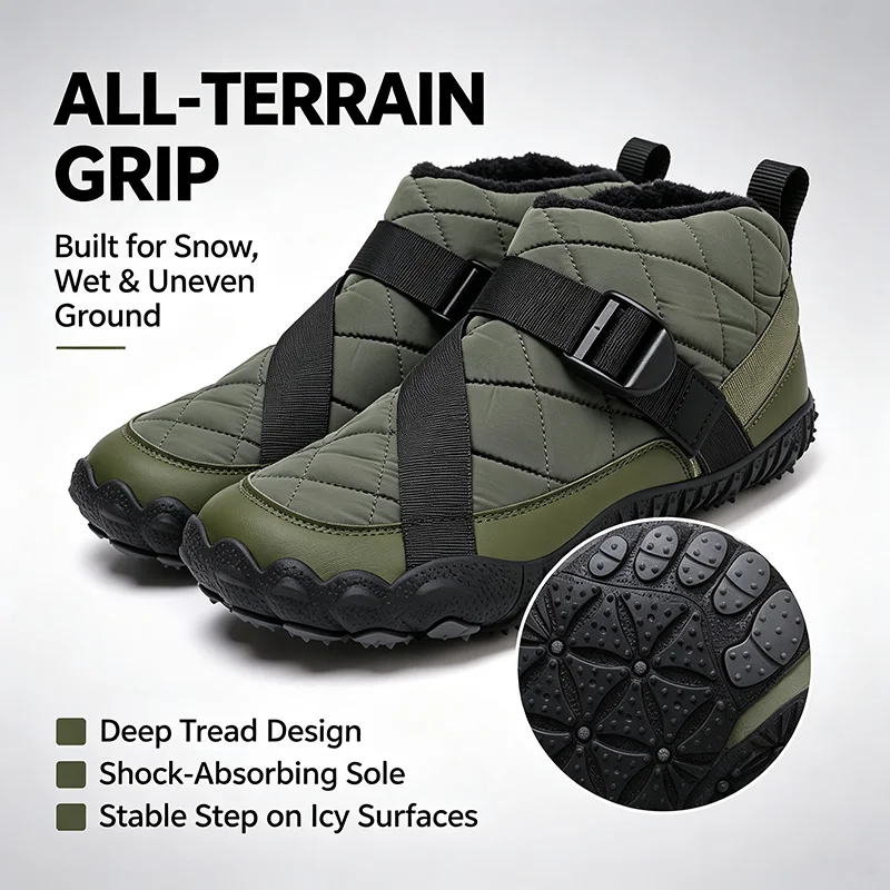 Winterstiefel für Damen und Herren, wasserabweisend, gesteppt, knöchelhoch, mit weichem, warmem Innenfutter, rutschfester Gummisohle, ideal zum Wandern und Spazierengehen. – Detail 2
