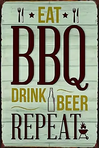 New Vintage Metal Tin Sign Eat BBQ Drink Beer Outdoor Street Garage & Home Bar Hotel Wall Decor Signs 12X8Inch