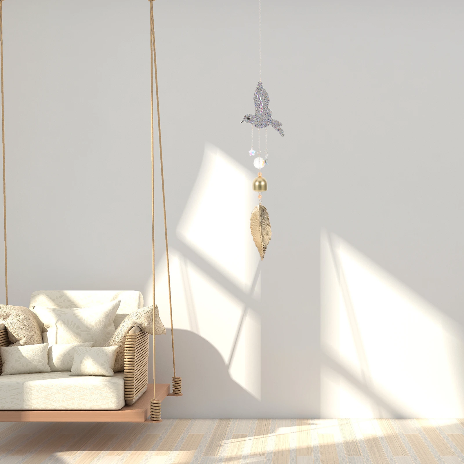 

Crystal Wind Chime Home Decor Sun Catcher for Windows Outdoor White Metal Bird Bell