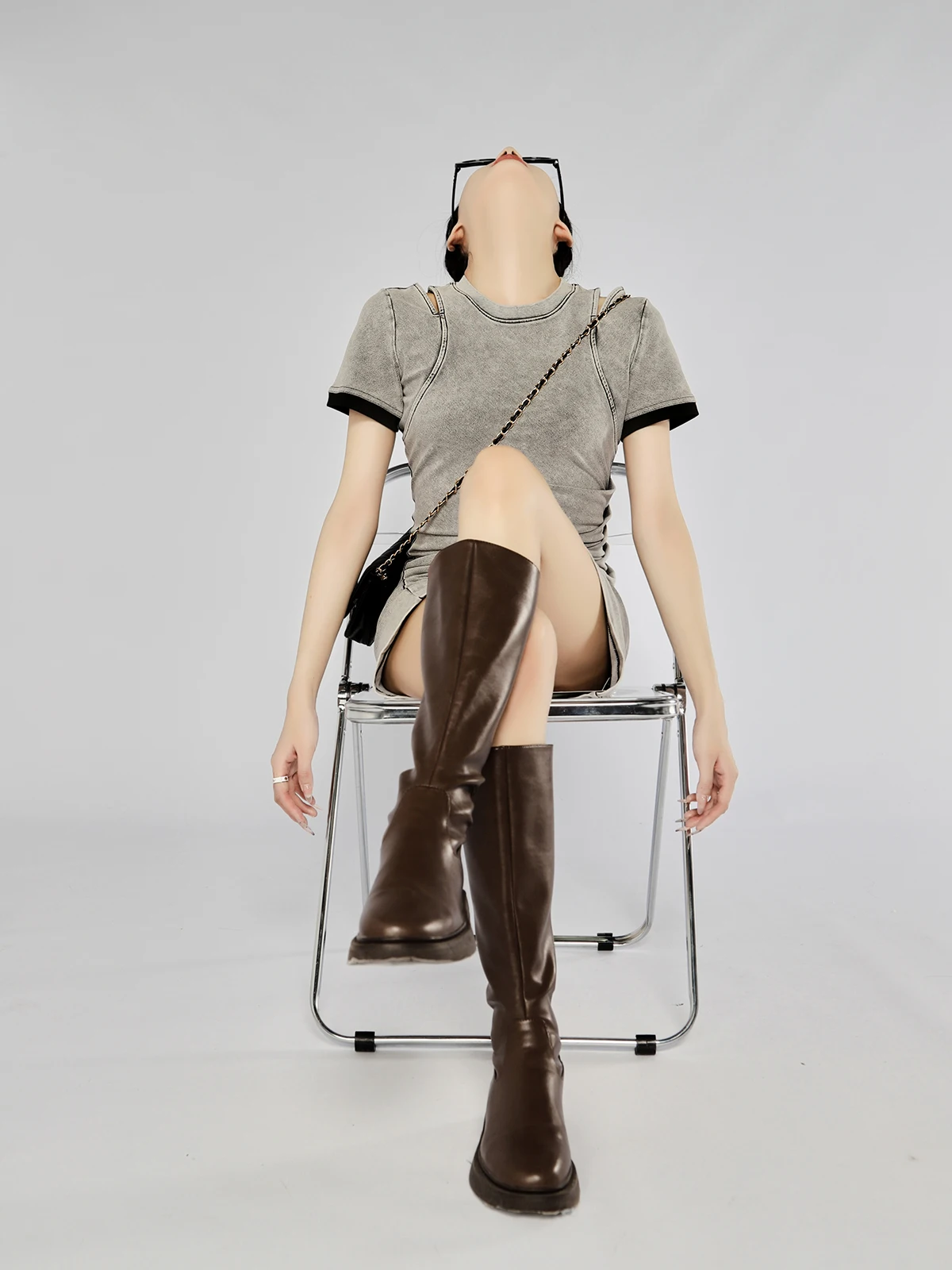 

Guuli, облегающее джинсовое трикотажное платье со сборкой на талии, новая летняя футболка для похудения, женская юбка средней длины больших размеров