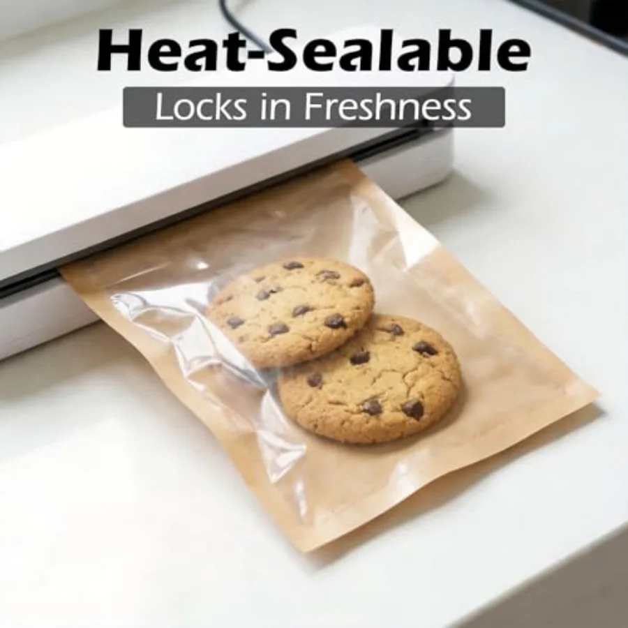 00 Pack Cookie Bags with Window, 5."x7.5" Paper Oil-proof Bakery Bags, Kraft Heat Sealable Cookie Packaging Bags for Gift Givin view 4