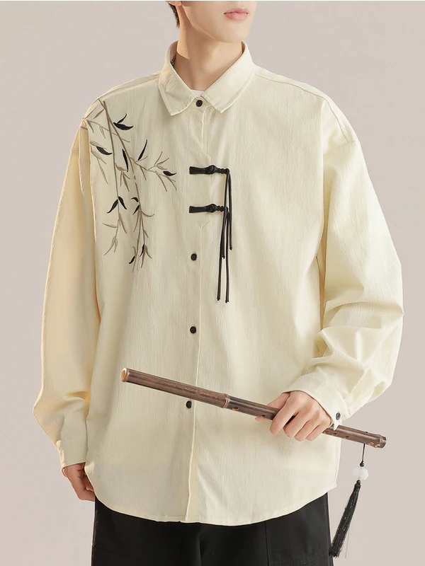 

New Chinese Sle Men's Bamboo Le irt Wedding Outerwear Cusizable Traditional Faion Long Sve Loose Fit Casual irt