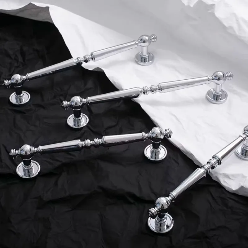 Kitchen Accessories Bright Chrome French Luxury Cupboard Handles Solid Brass Cabinet Knobs Silver Furniture Hardware Drawer Pull