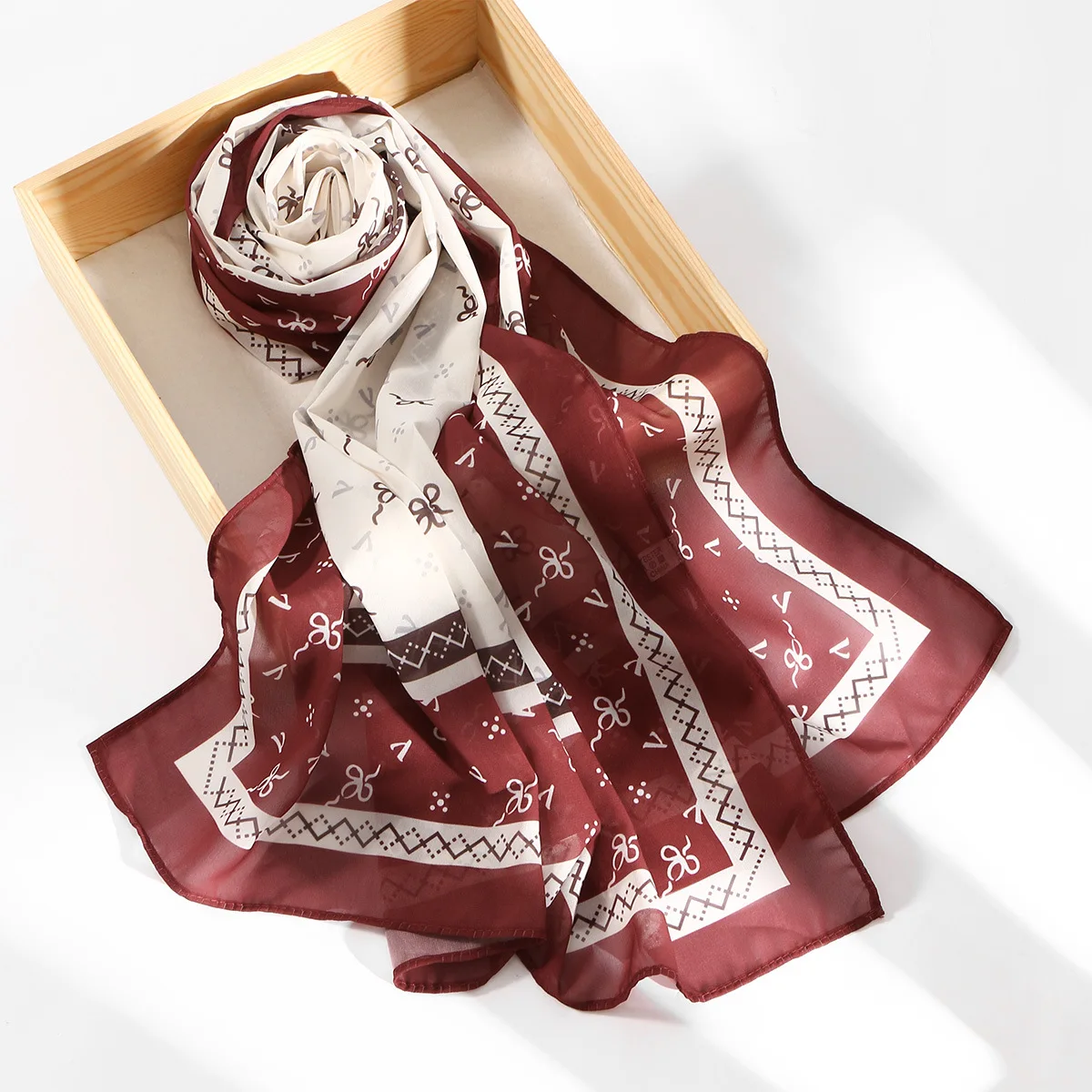 New Hot Sale Digital Print Chiffon Long Scarf, Ethnic Women's Fashion Lightweight Comfortable Turban Headwrap Cross Border