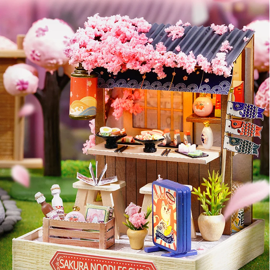 مجموعة نماذج OUZEY ثلاثية الأبعاد خشبية DIY "Sakura Noodle House" - مجموعة مطعم على الطراز الياباني، حرفة كوخ مصغرة #3