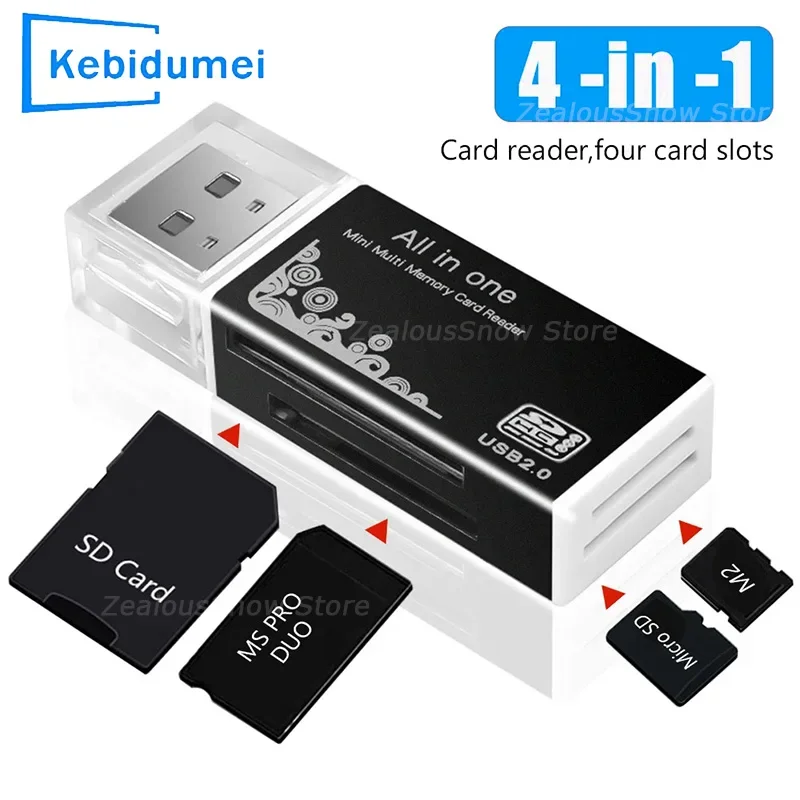 Card Reader 4 Ports USB 2.0 Memory Card Reader Adapter For Memory Stick Pro Duo Micro SD/T-Flash/M2/MS Card Reader for Laptop PC