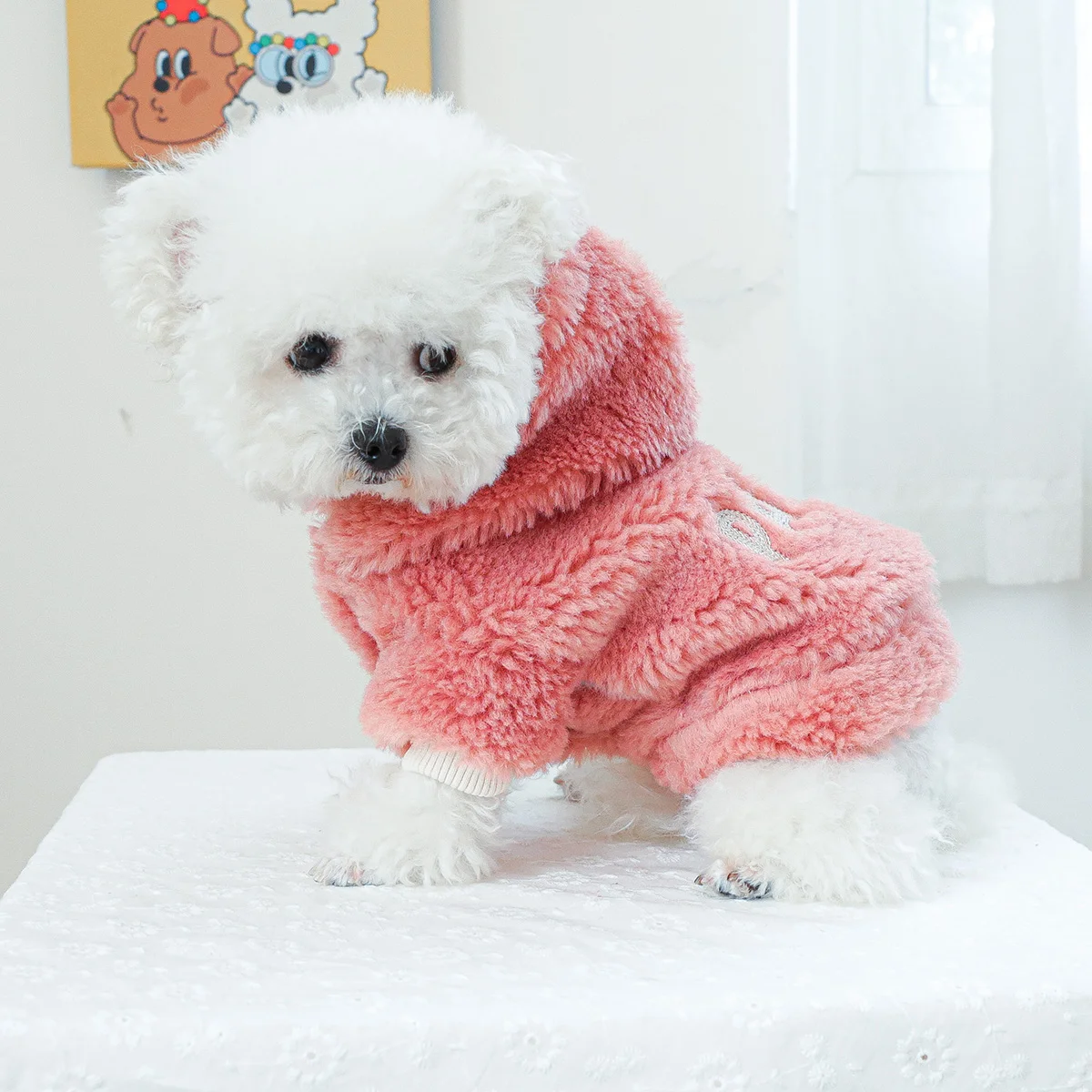 1PC Pet Clothing Autumn/Winter Pink Thickened Bar Hat Coat Suitable for Small and Medium sized Dogs