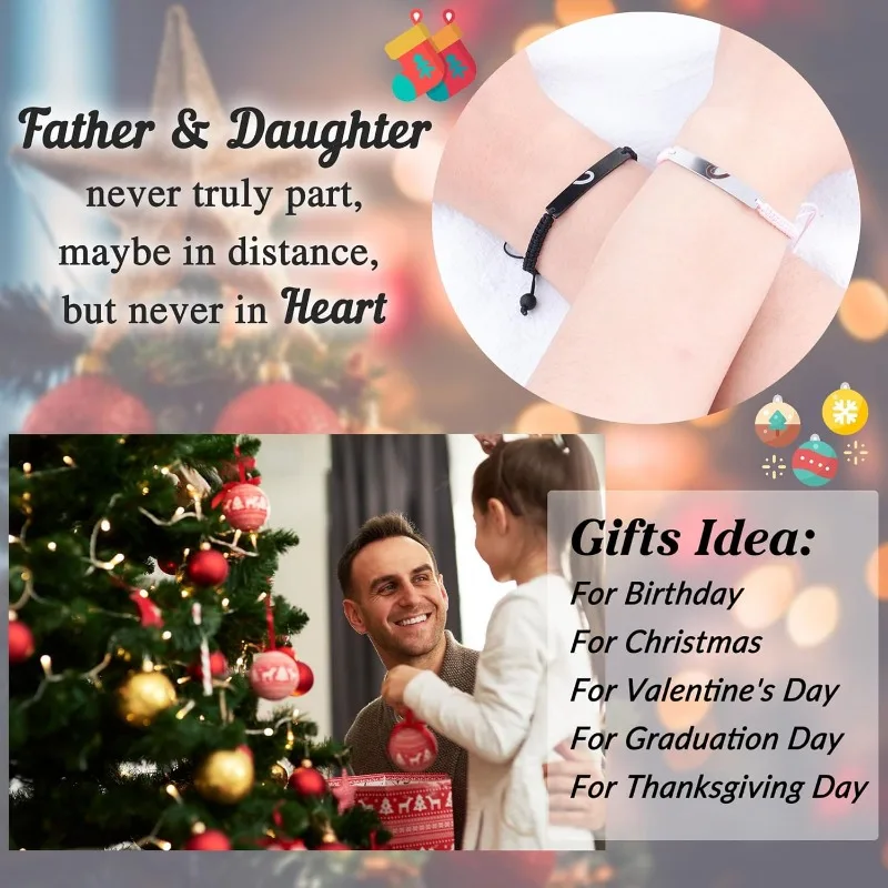 أساور على شكل قلب متطابقة لهدايا عيد الميلاد وعيد الحب من الفولاذ المقاوم للصدأ للأب والأب والابنة