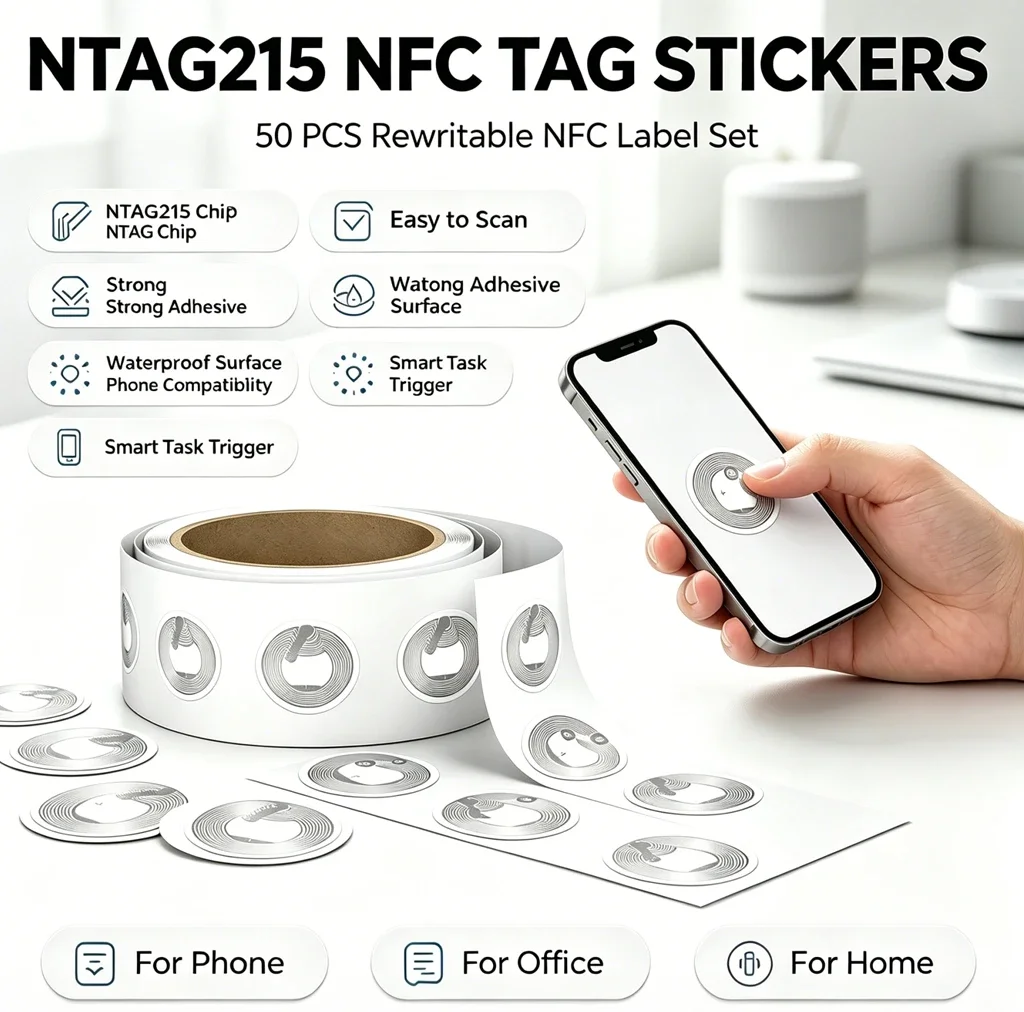 Ntag 215 NFC Phone Available RFID Tag Stickers Adhesive Label NFC Ntag215 Self-adhesive Tag 13.56MHz ISO14443A Sticker