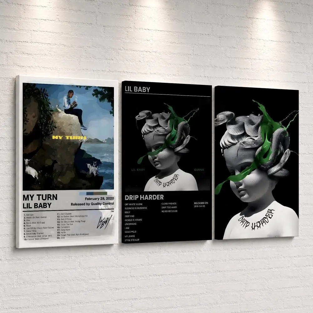 L-Lil B-Baby My Turn Music Album Framed Wall Painting Ready To Hang Canvas Wall Art Poster For Bedroom Home Decor Gift