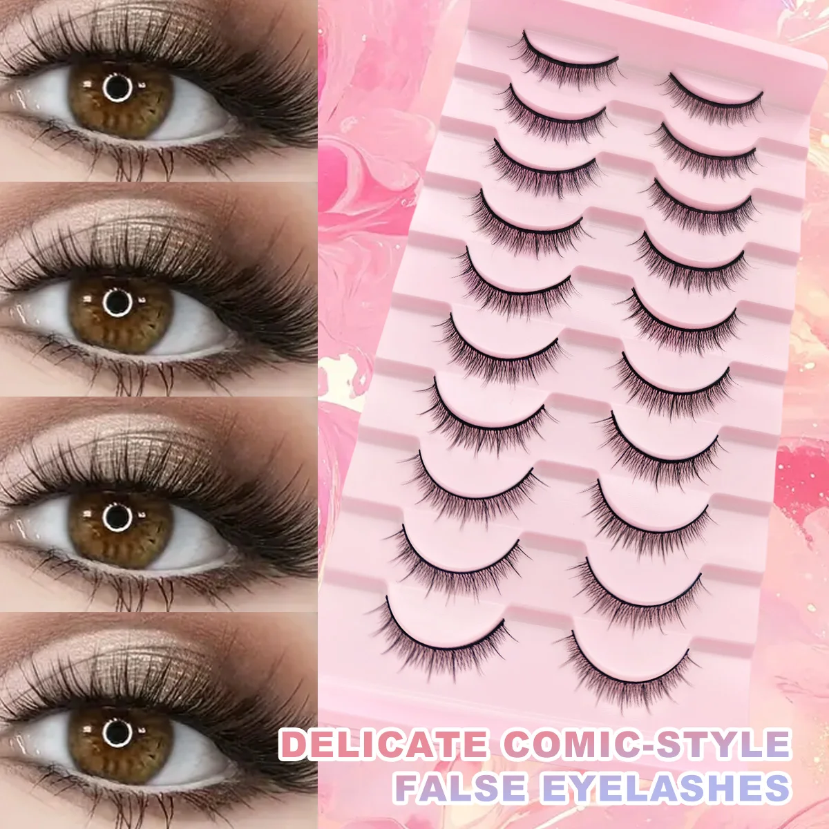 10쌍 자연스러운 풀 속눈썹 플러피 슬림 일상용 만화 속눈썹 여행 필수품 E-래쉬즈 인조 속눈썹