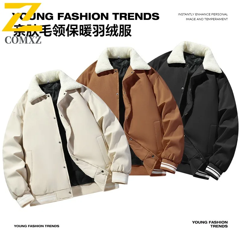 COMXZ Men Parker Coat Contrast Color Lining Ski Street Warm Loose Travel Puffer Jacket High Quality Snow Cotton Padded Jackets