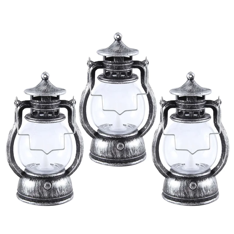 【A56X】12 Pcs Mini Lantern Decorative Operated Lantern With LED Candle Hanging Candle Lanterns Battery Silver
