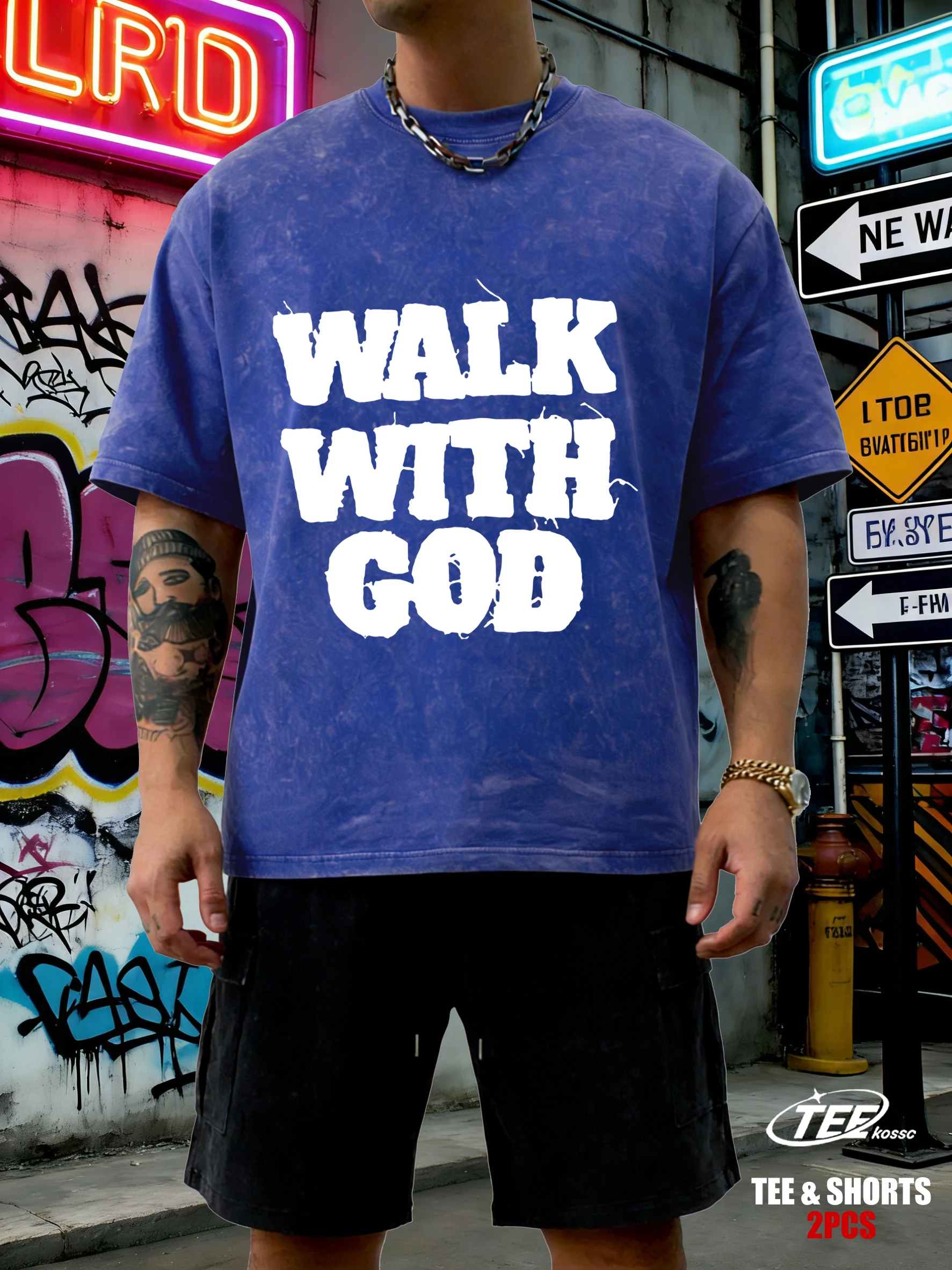 

Мужской летний комплект: футболка с принтом Walk With God и шорты из хлопка, свободный крой, разноцветный, унисекс, ретро, с коротким рукавом