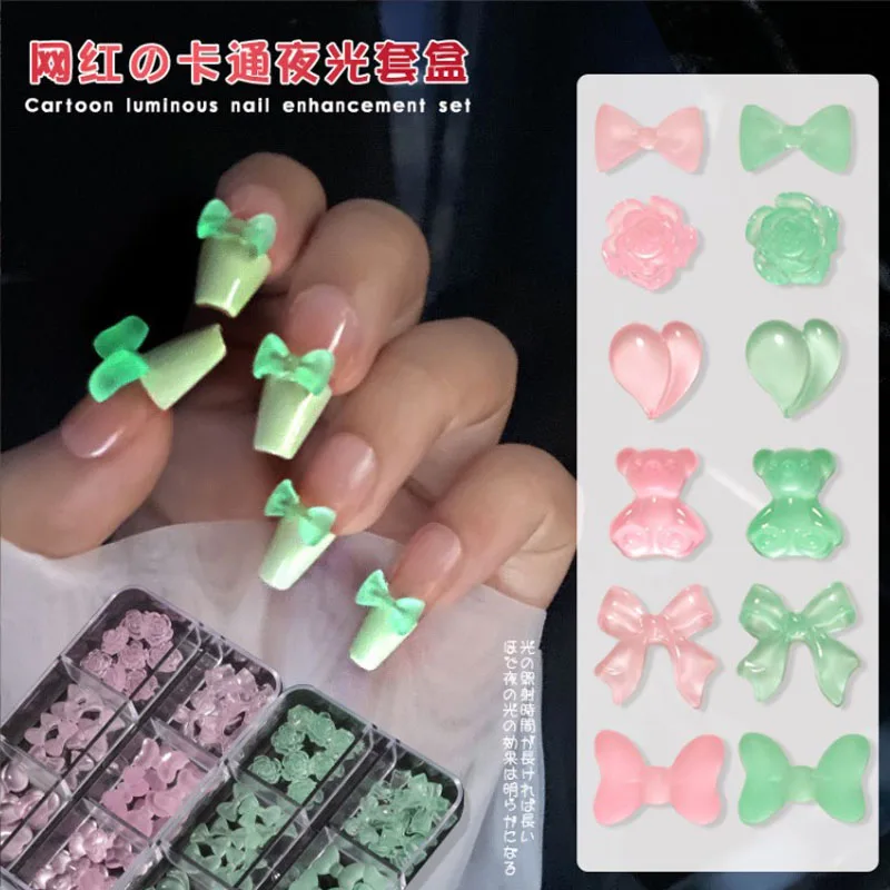 

Nail Art Luminous Bow Decoration Crystal Mixed Art Rhinestone Decorations 3D Glitter Diamond Jewelry Glow In The Dark 3 Colors